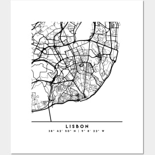 LISBON PORTUGAL BLACK CITY STREET MAP ART Posters and Art